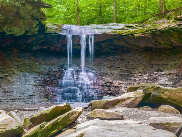 waterfall over rocks in cuyahoga valley national park